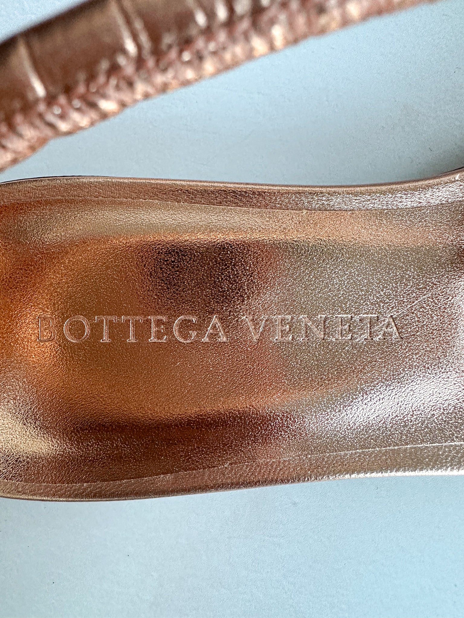Bottega Veneta Rose Gold Square Toe Knotted Leather Sandals Flats