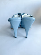 Bottega Veneta Light Blue Leather Square Toe Mule Heels