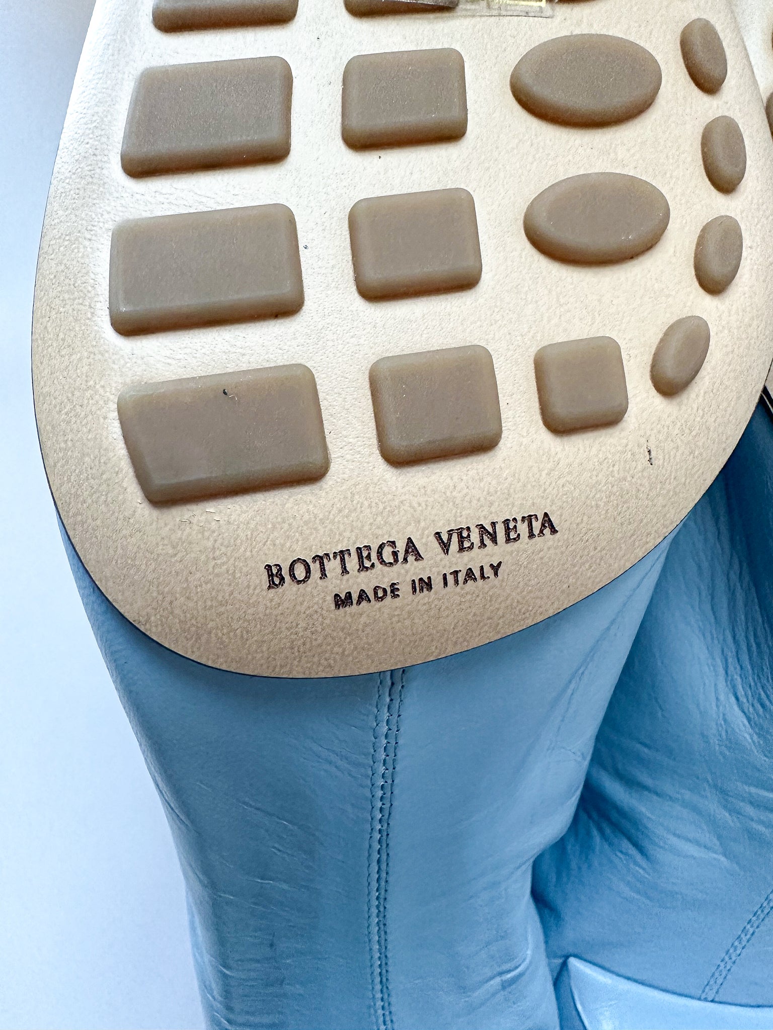 Bottega Veneta Light Blue Leather Square Toe Mule Heels