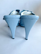 Bottega Veneta Light Blue Leather Square Toe Mule Heels
