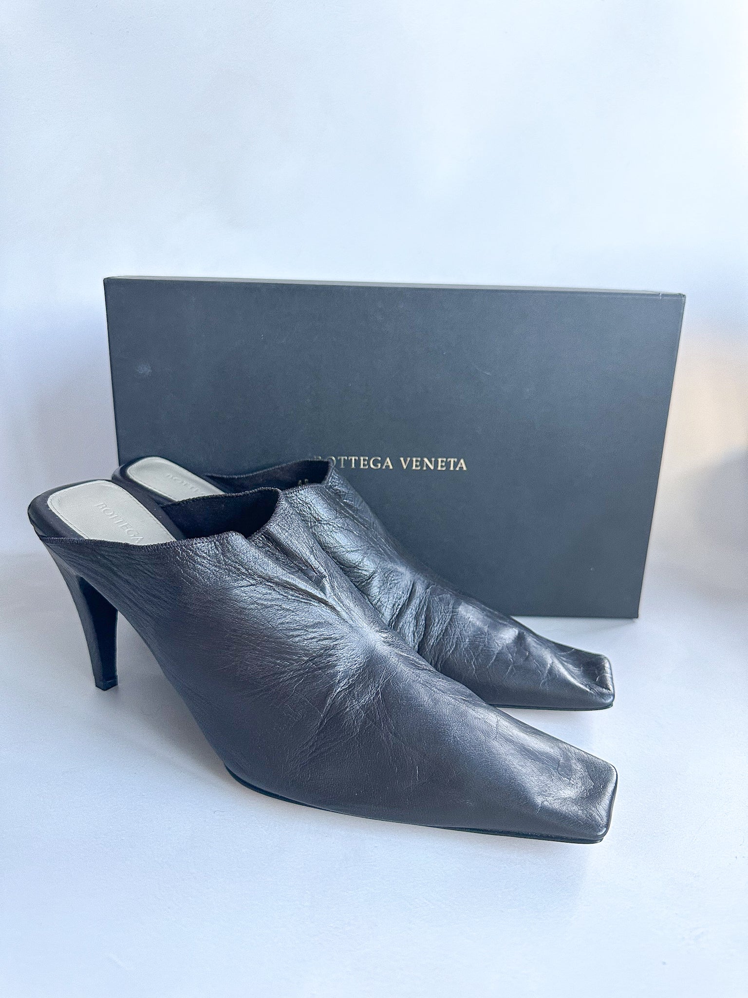 Bottega Veneta Fondant Crunch Lux Leather Rubber Sole Mule Heels