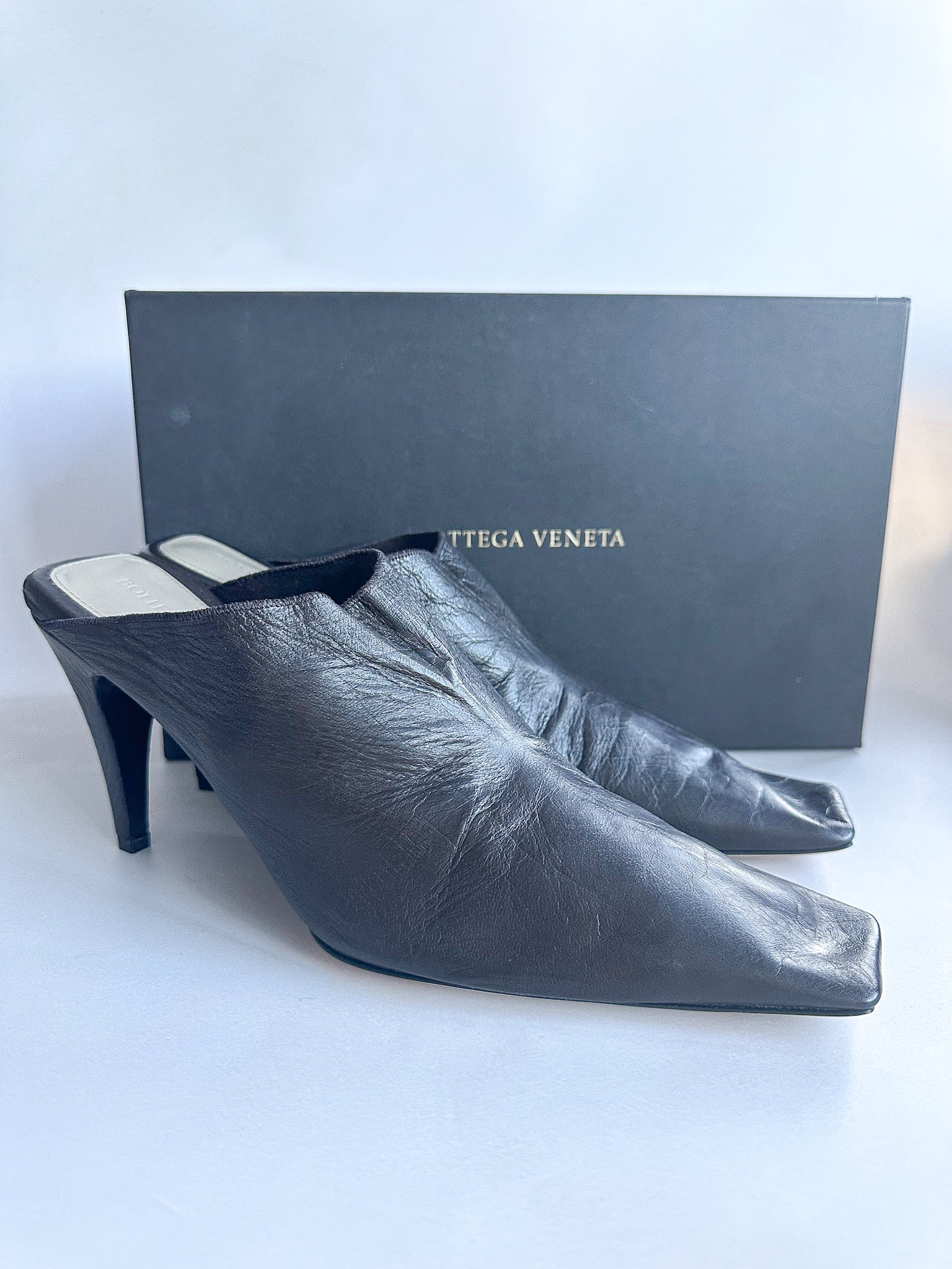 Bottega Veneta Fondant Crunch Lux Leather Rubber Sole Mule Heels