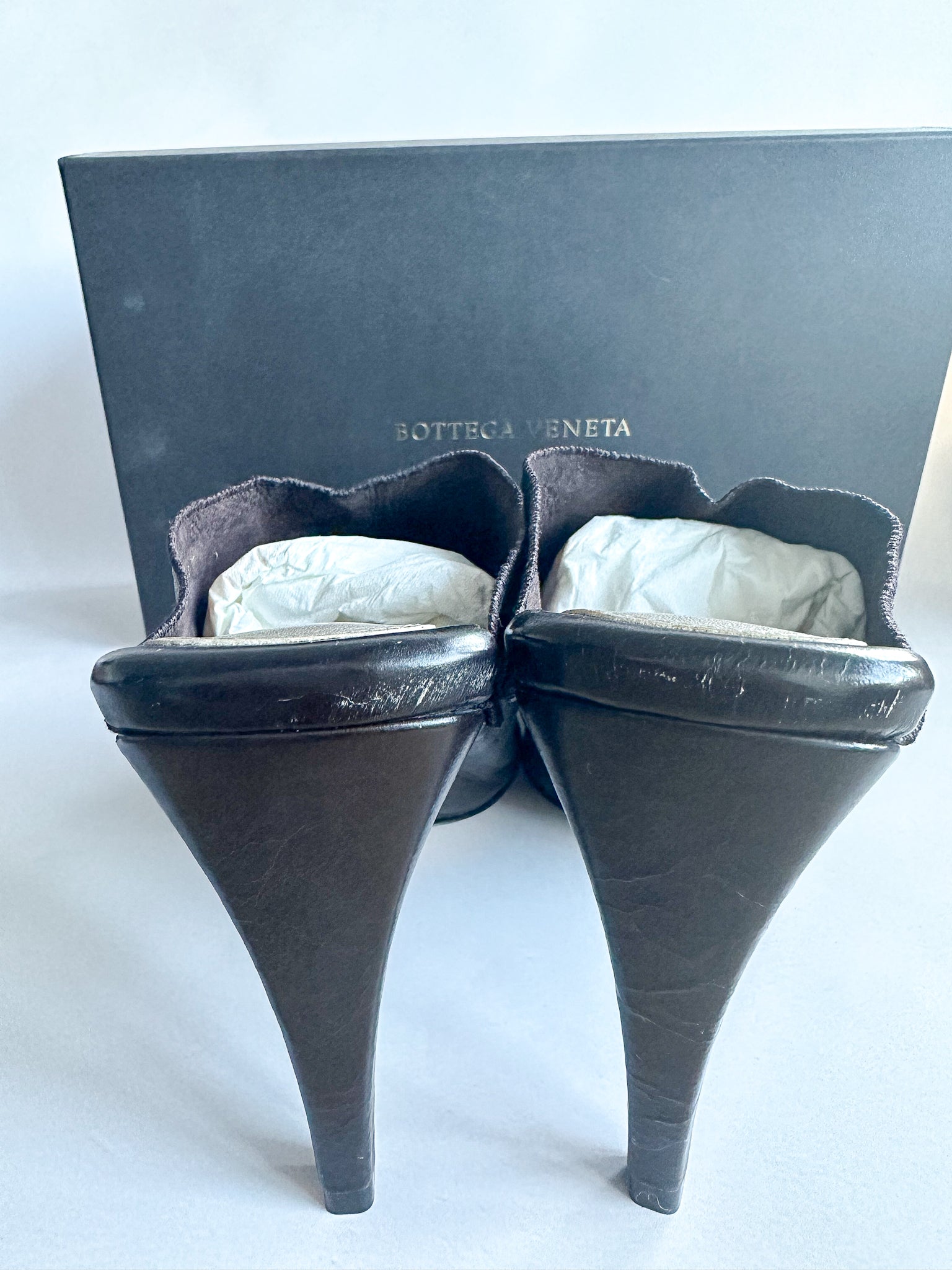 Bottega Veneta Fondant Crunch Lux Leather Rubber Sole Mule Heels