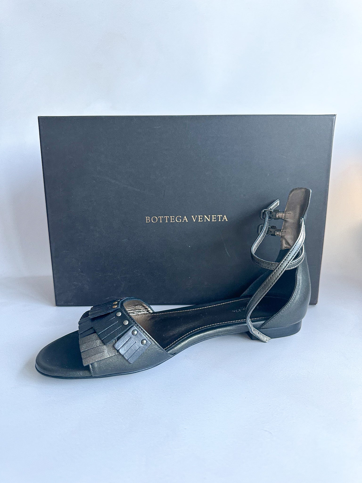 Bottega Veneta Fringed Leather Ankle Strap Sandals