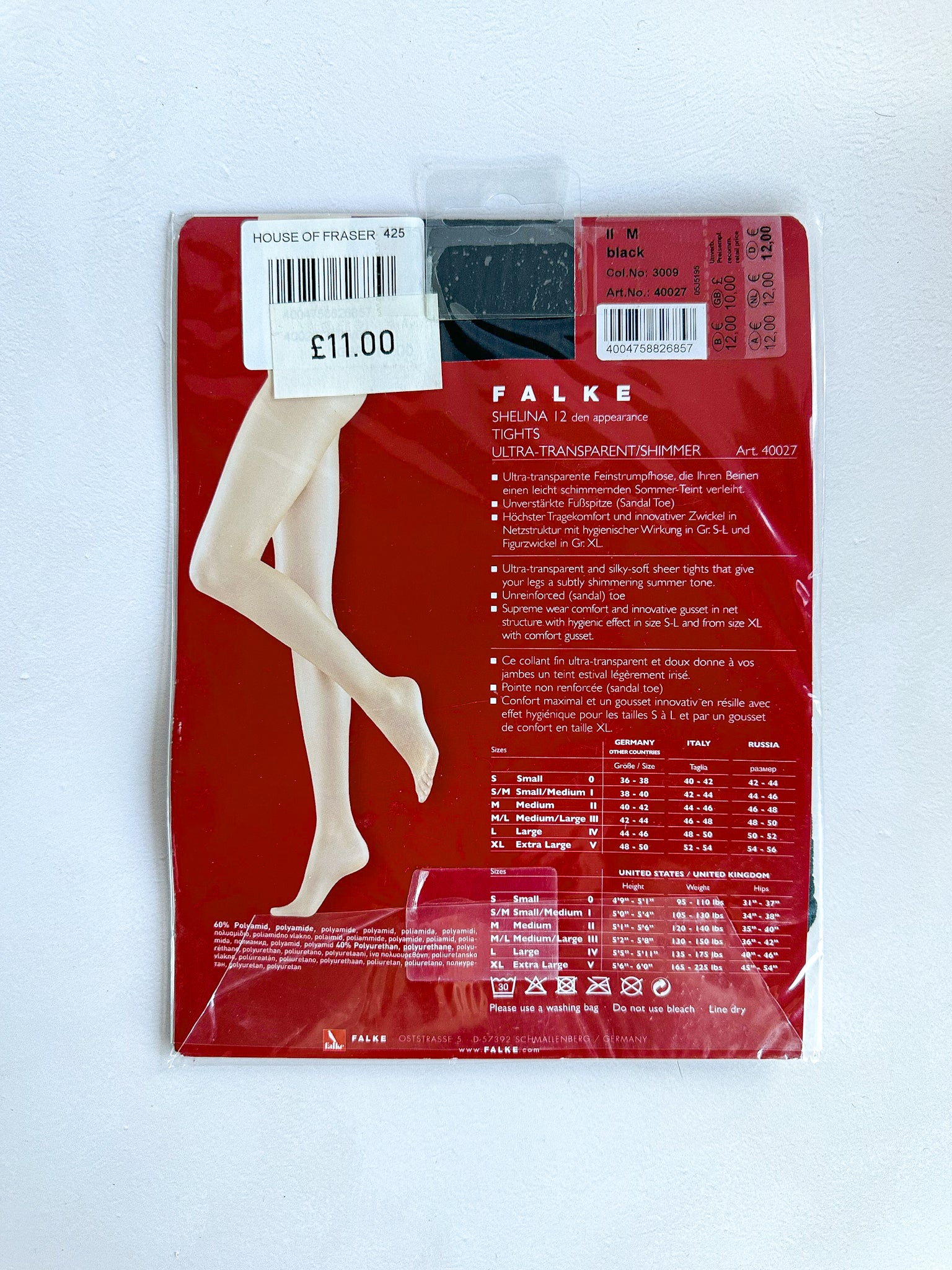 FALKE Shelina 12 Denier Ultra Transparent Sheer Tights in Black