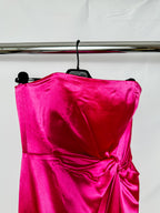 16Arlington Fuchsia Pink Himawari Feather Trim Satin Strapless Mini Dress