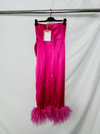 16Arlington Fuchsia Pink Himawari Feather Trim Satin Strapless Mini Dress
