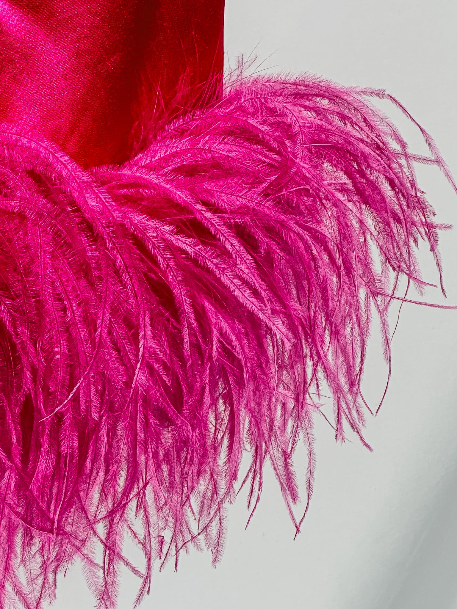 16Arlington Fuchsia Pink Himawari Feather Trim Satin Strapless Mini Dress