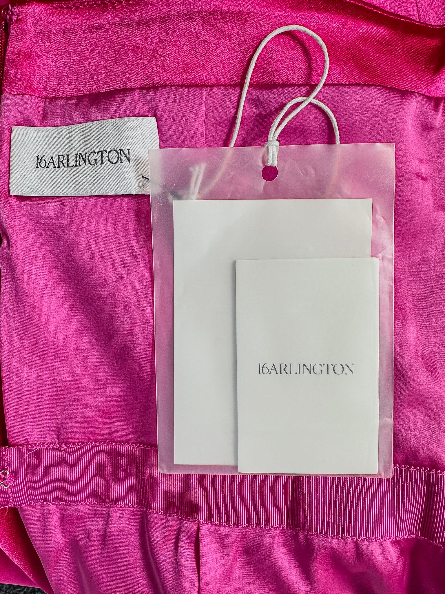 16Arlington Fuchsia Pink Himawari Feather Trim Satin Strapless Mini Dress