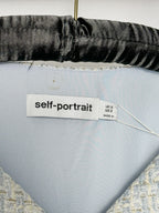 Self-Portrait Blue Boucle Tweed Folded Collar Diamante Button Detail Midi Dress