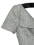 Self-Portrait Blue Boucle Tweed Folded Collar Diamante Button Detail Midi Dress