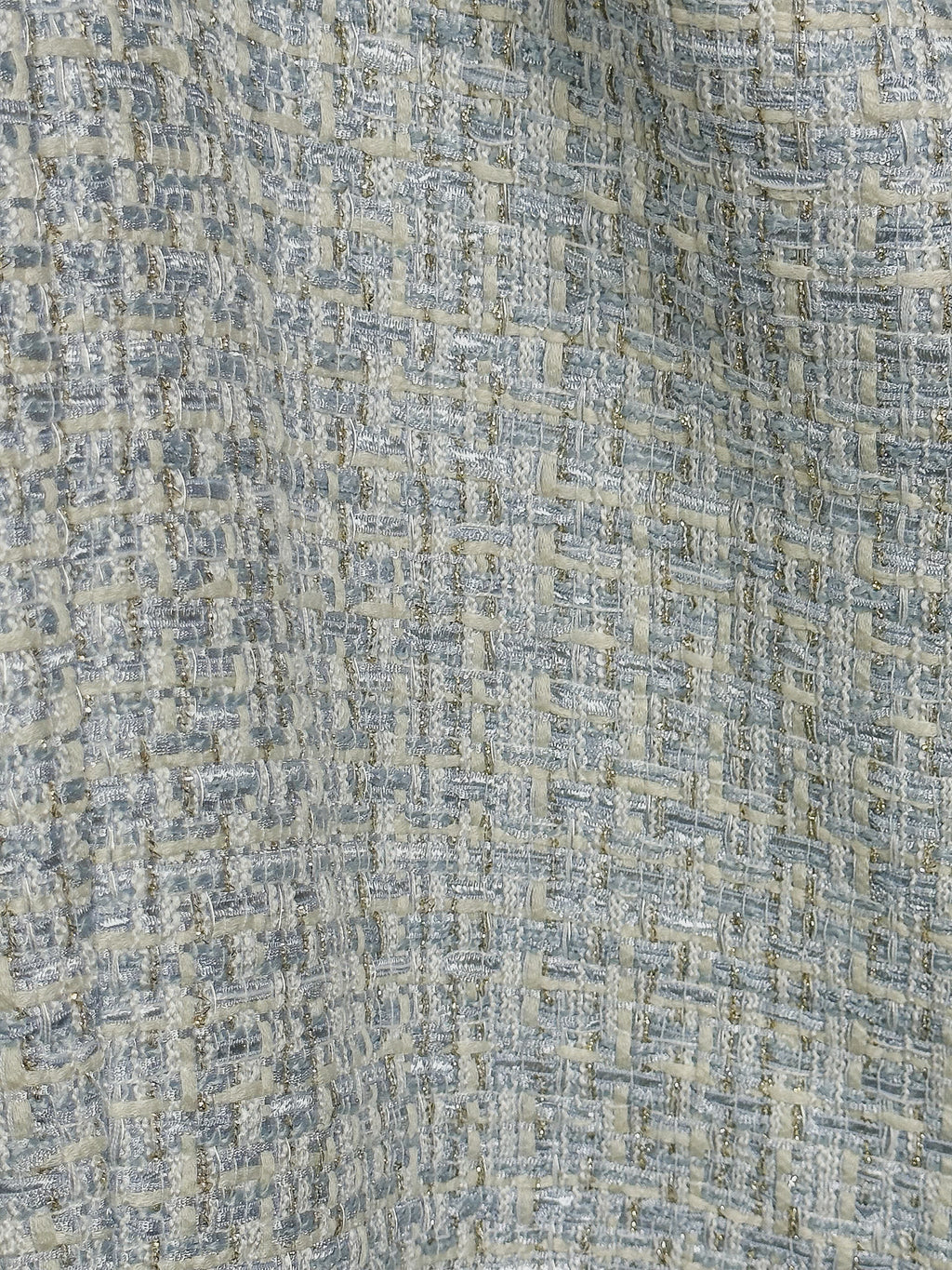 Self-Portrait Blue Boucle Tweed Folded Collar Diamante Button Detail Midi Dress