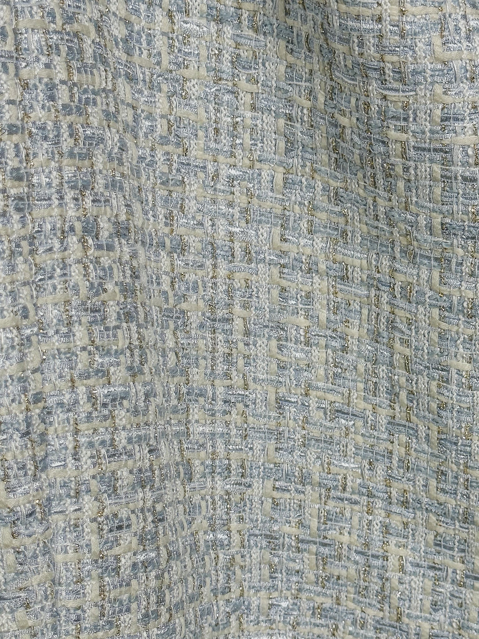 Self-Portrait Blue Boucle Tweed Folded Collar Diamante Button Detail Midi Dress