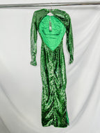 House Of CB Belle Sequinned Pine Green Open Back Maxi Dress