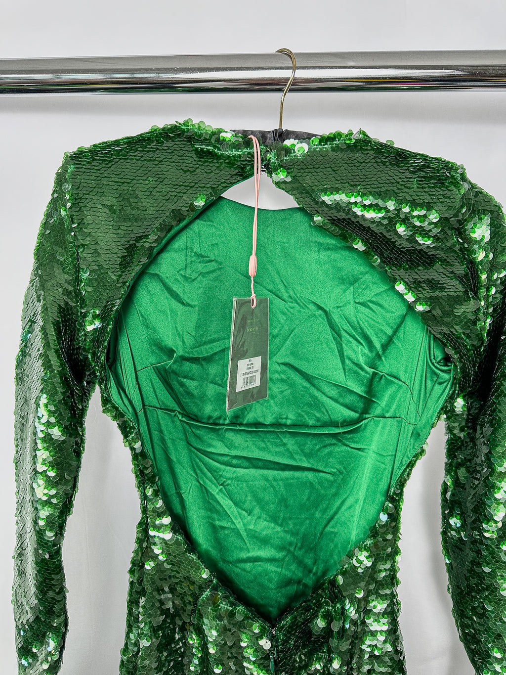 House Of CB Belle Sequinned Pine Green Open Back Maxi Dress
