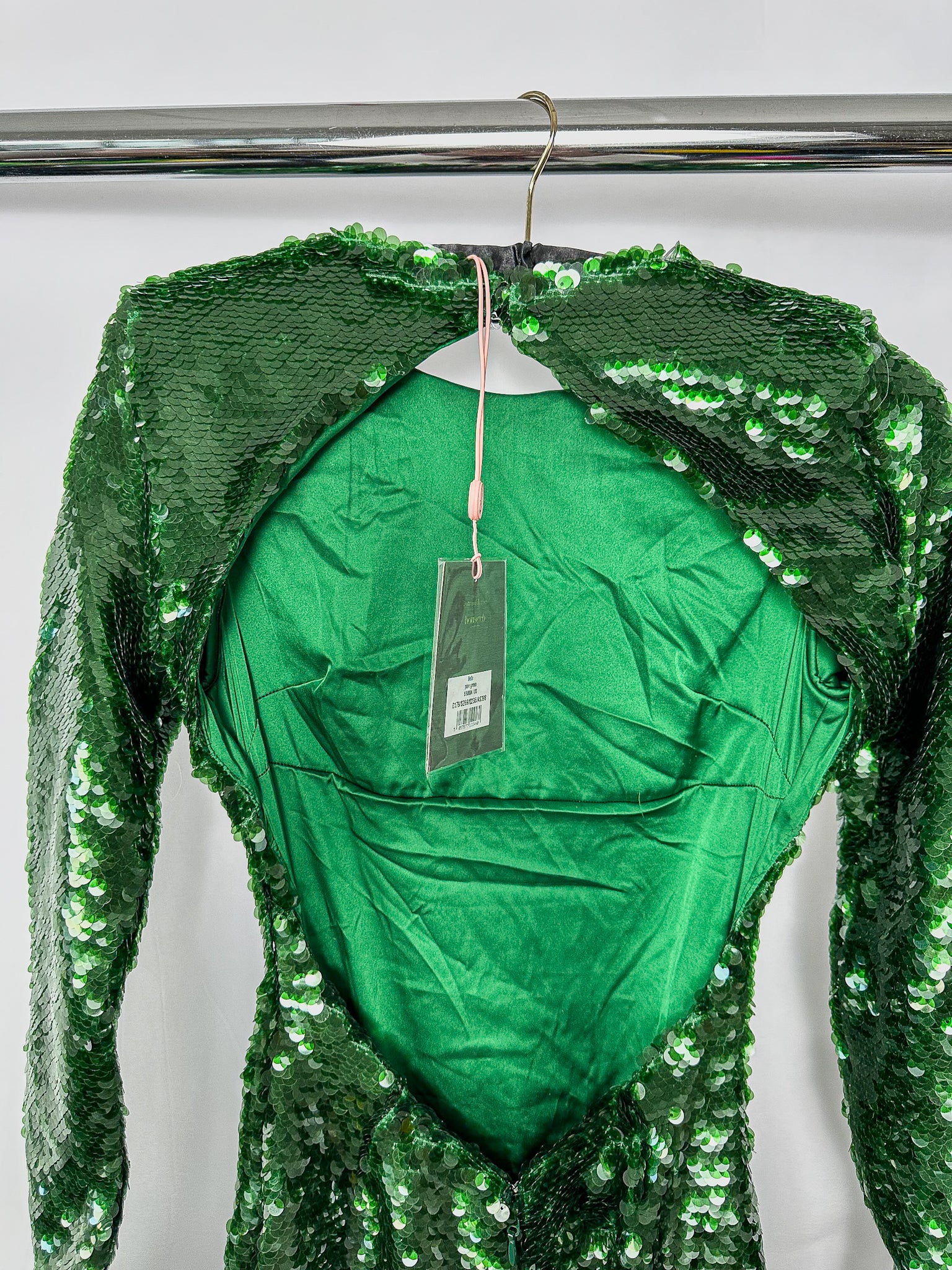 House Of CB Belle Sequinned Pine Green Open Back Maxi Dress