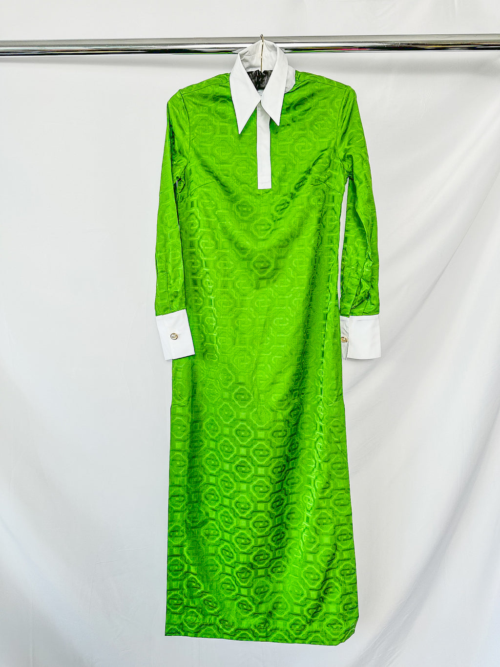 emerald green shirt dress Casablanca Tennis Club Monogram Satin Jacquard Emerald Green Shirt Dre – House Of Huntington