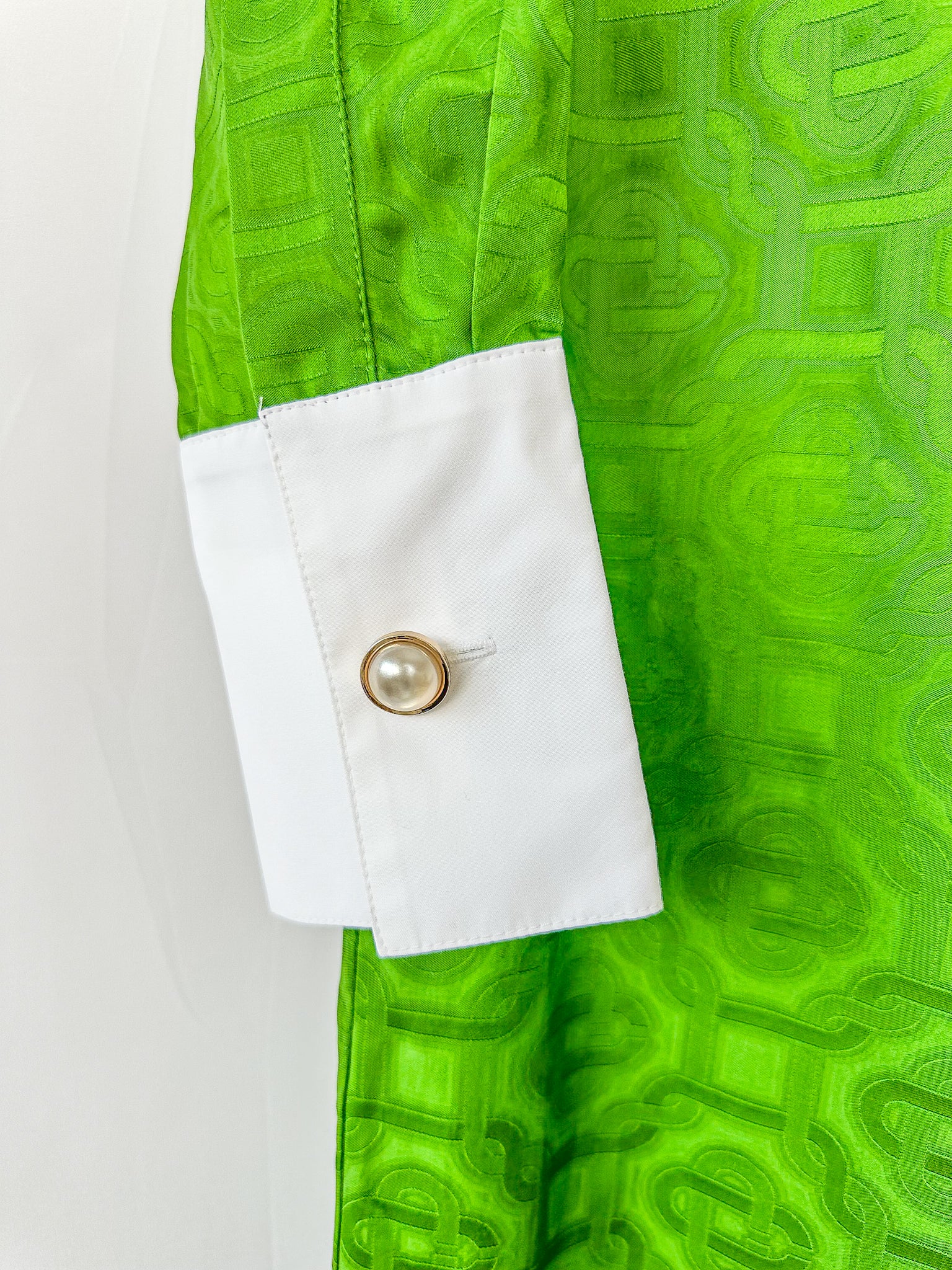 Casablanca Tennis Club Monogram Satin Jacquard Emerald Green Shirt Dress