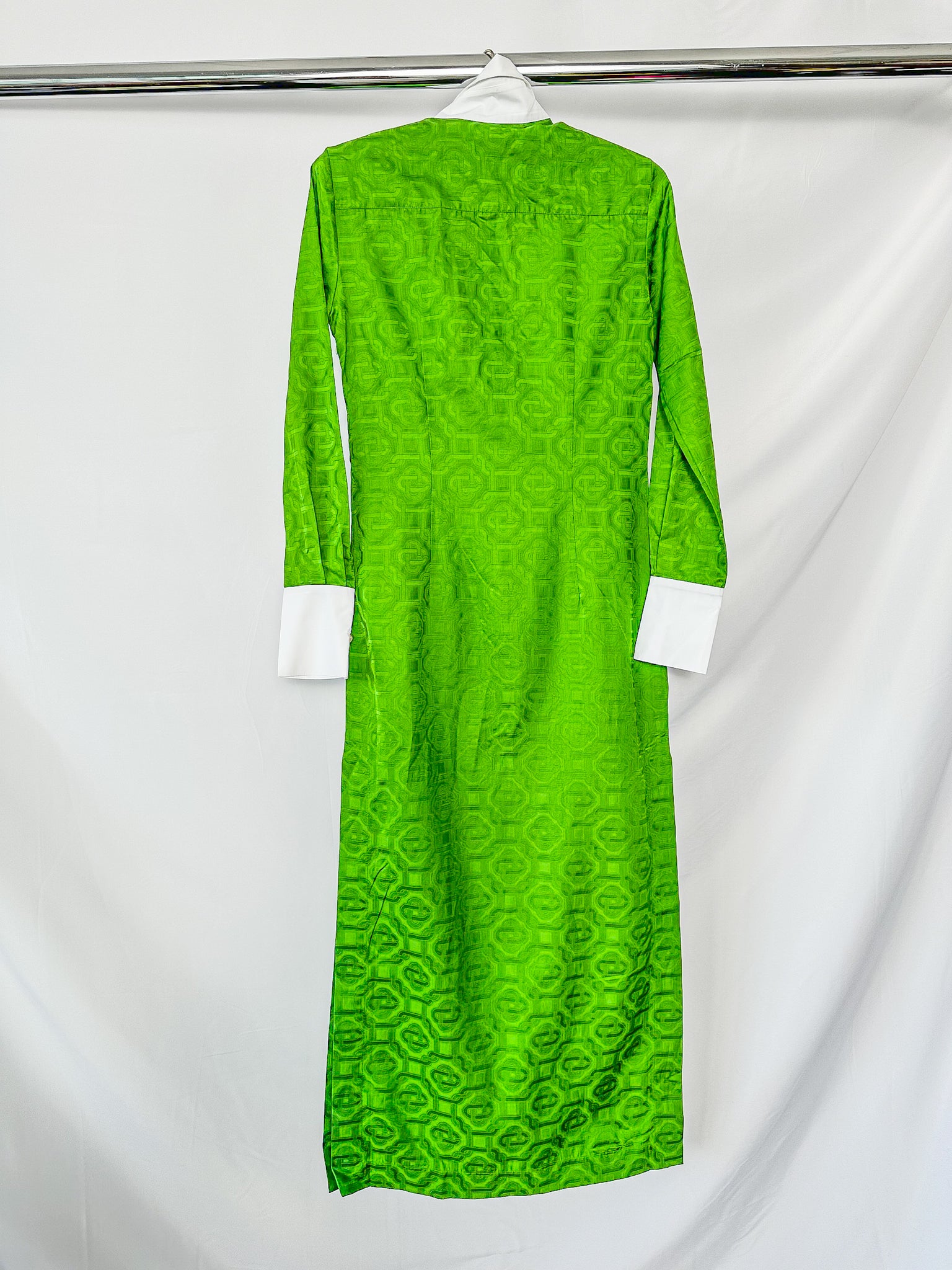 emerald green shirt dress Casablanca Tennis Club Monogram Satin Jacquard Emerald Green Shirt Dre – House Of Huntington