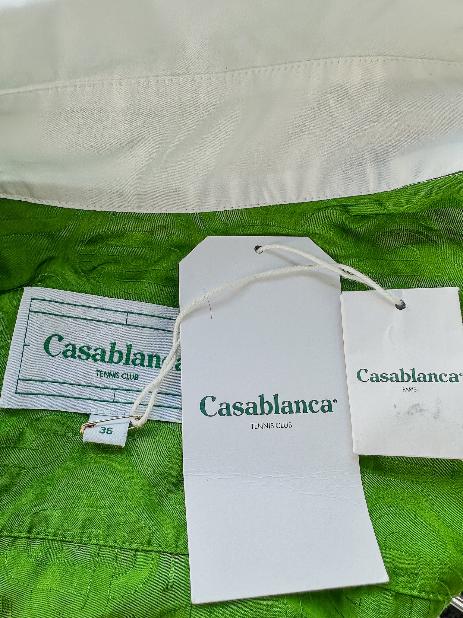Casablanca Tennis Club Monogram Satin Jacquard Emerald Green Shirt Dress