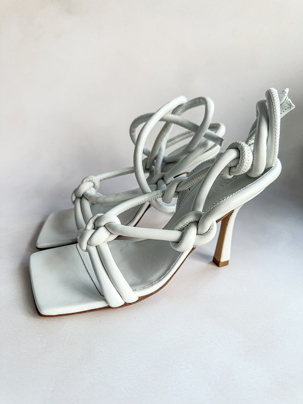 Bottega Veneta White Square Dream Knotted Toe Heels