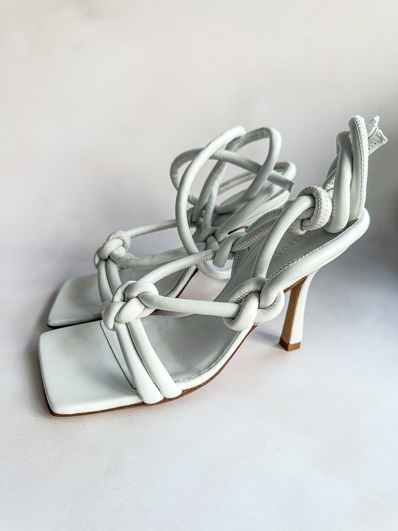 Bottega Veneta White Square Dream Knotted Toe Heels