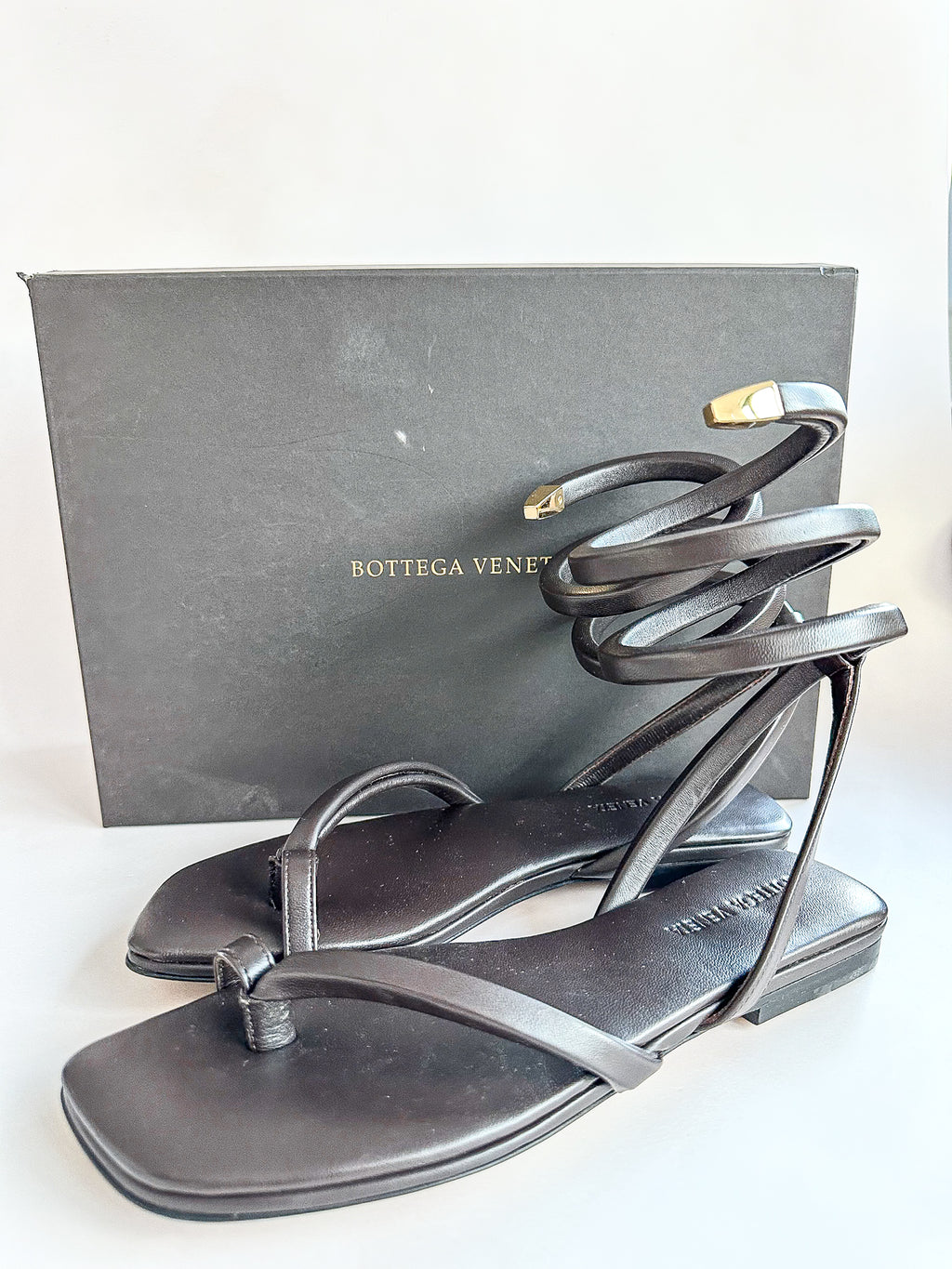 Bottega Veneta Brown Nappa Leather Spiral Sandals