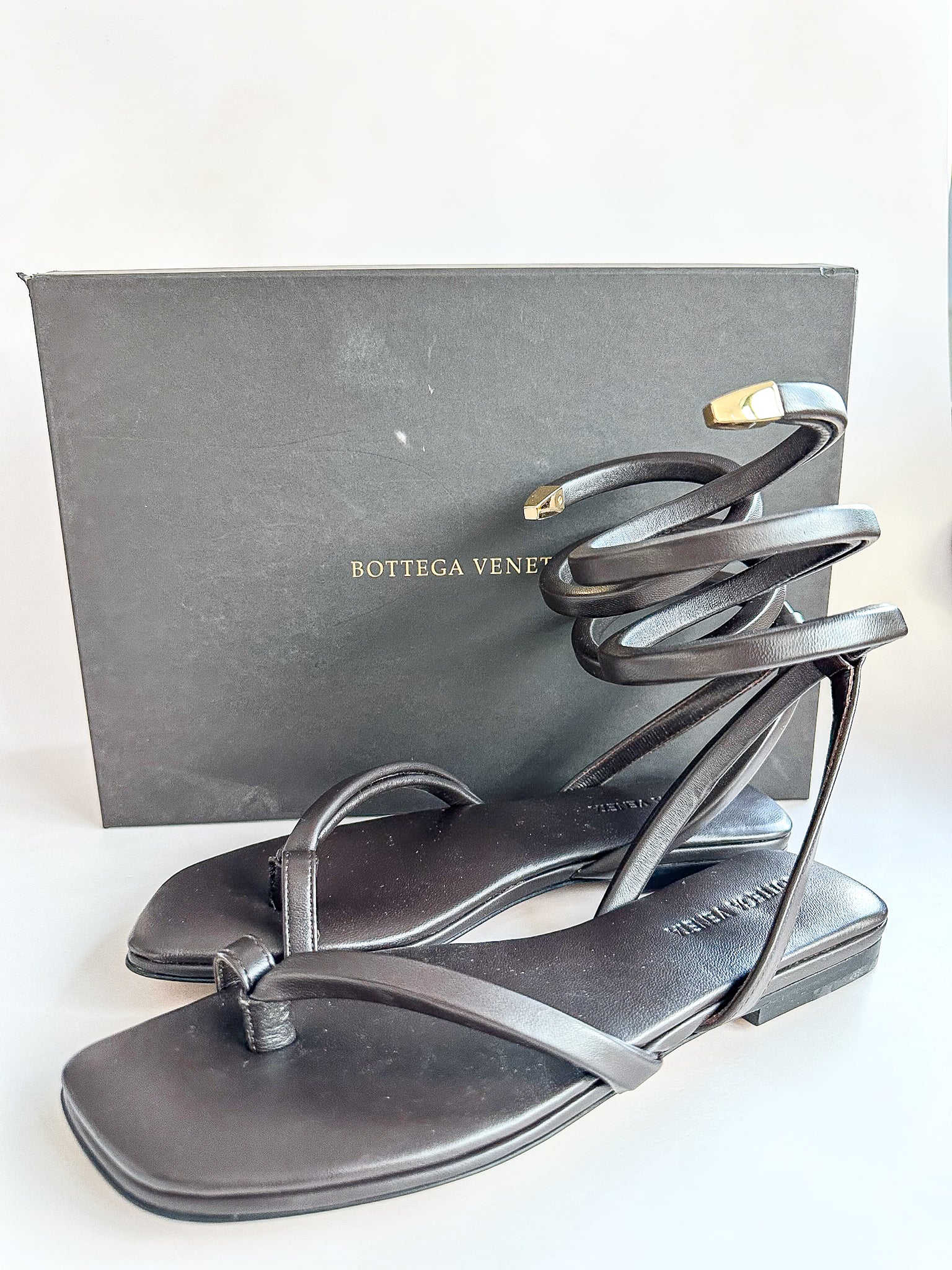 Bottega Veneta Brown Nappa Leather Spiral Sandals
