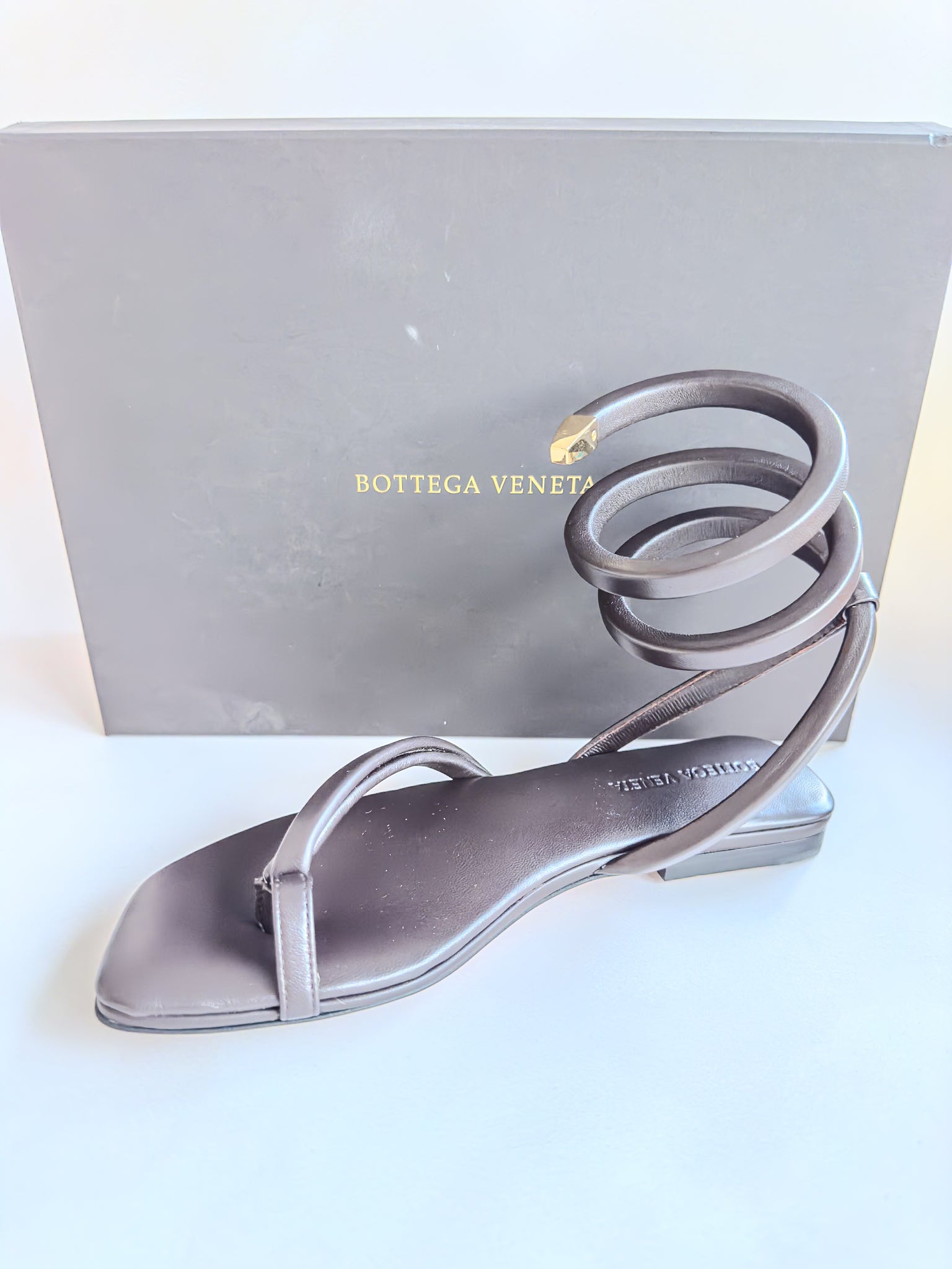 Bottega Veneta Brown Nappa Leather Spiral Sandals