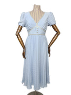 Self-Portrait Light Blue Crystal Embellished Metallic Fil Coupé Plissé-Chiffon Midi Dress