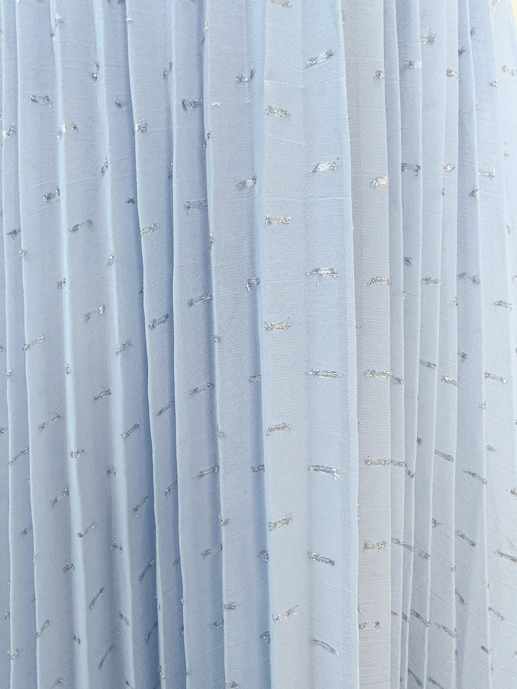 Self-Portrait Light Blue Crystal Embellished Metallic Fil Coupé Plissé-Chiffon Midi Dress