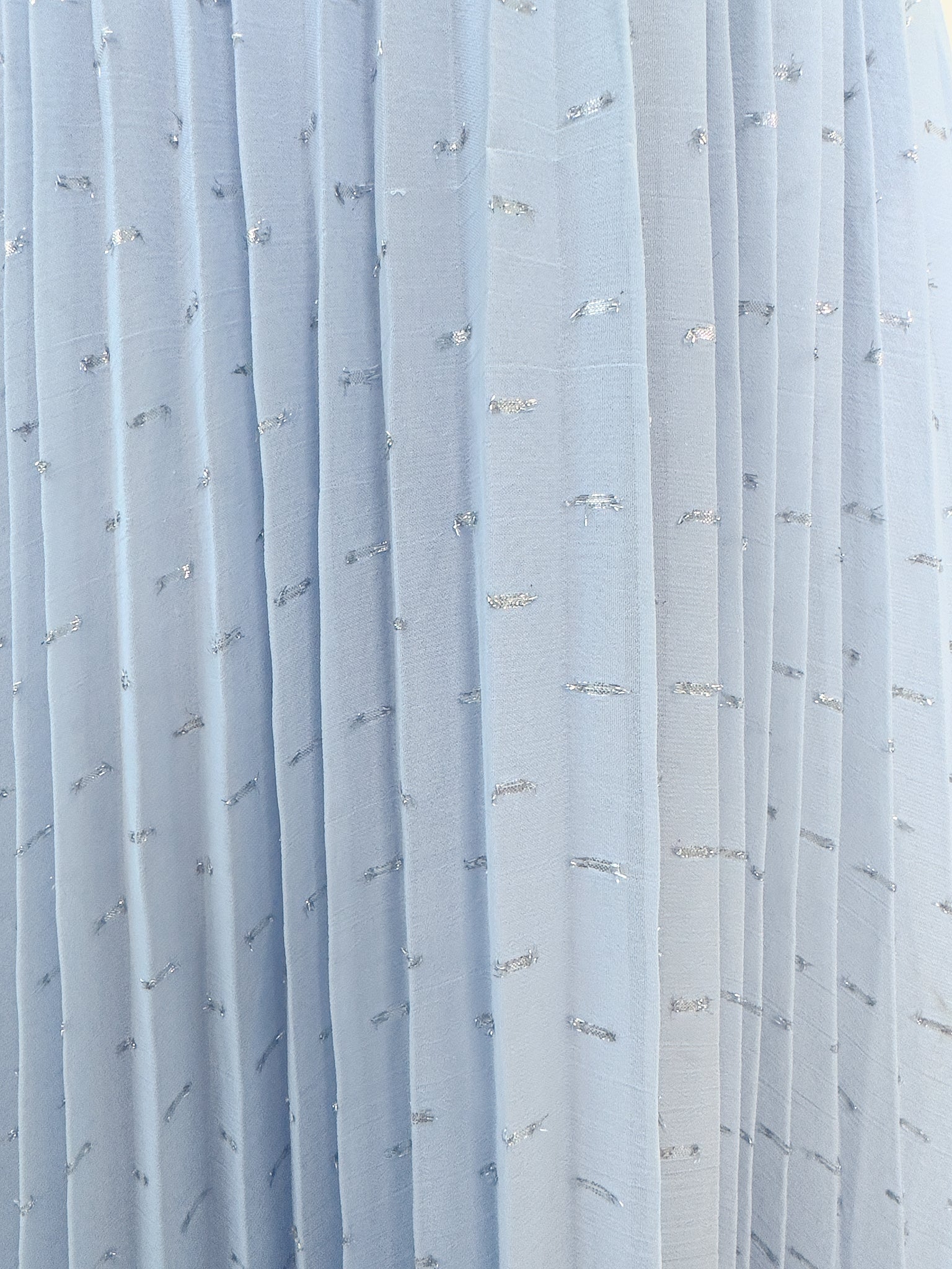 Self-Portrait Light Blue Crystal Embellished Metallic Fil Coupé Plissé-Chiffon Midi Dress