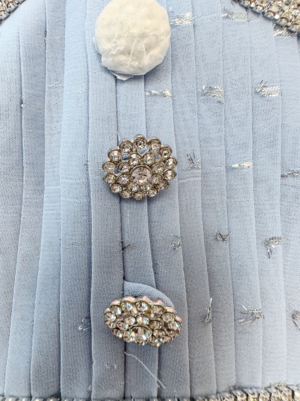 Self-Portrait Light Blue Crystal Embellished Metallic Fil Coupé Plissé-Chiffon Midi Dress