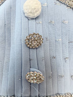 Self-Portrait Light Blue Crystal Embellished Metallic Fil Coupé Plissé-Chiffon Midi Dress