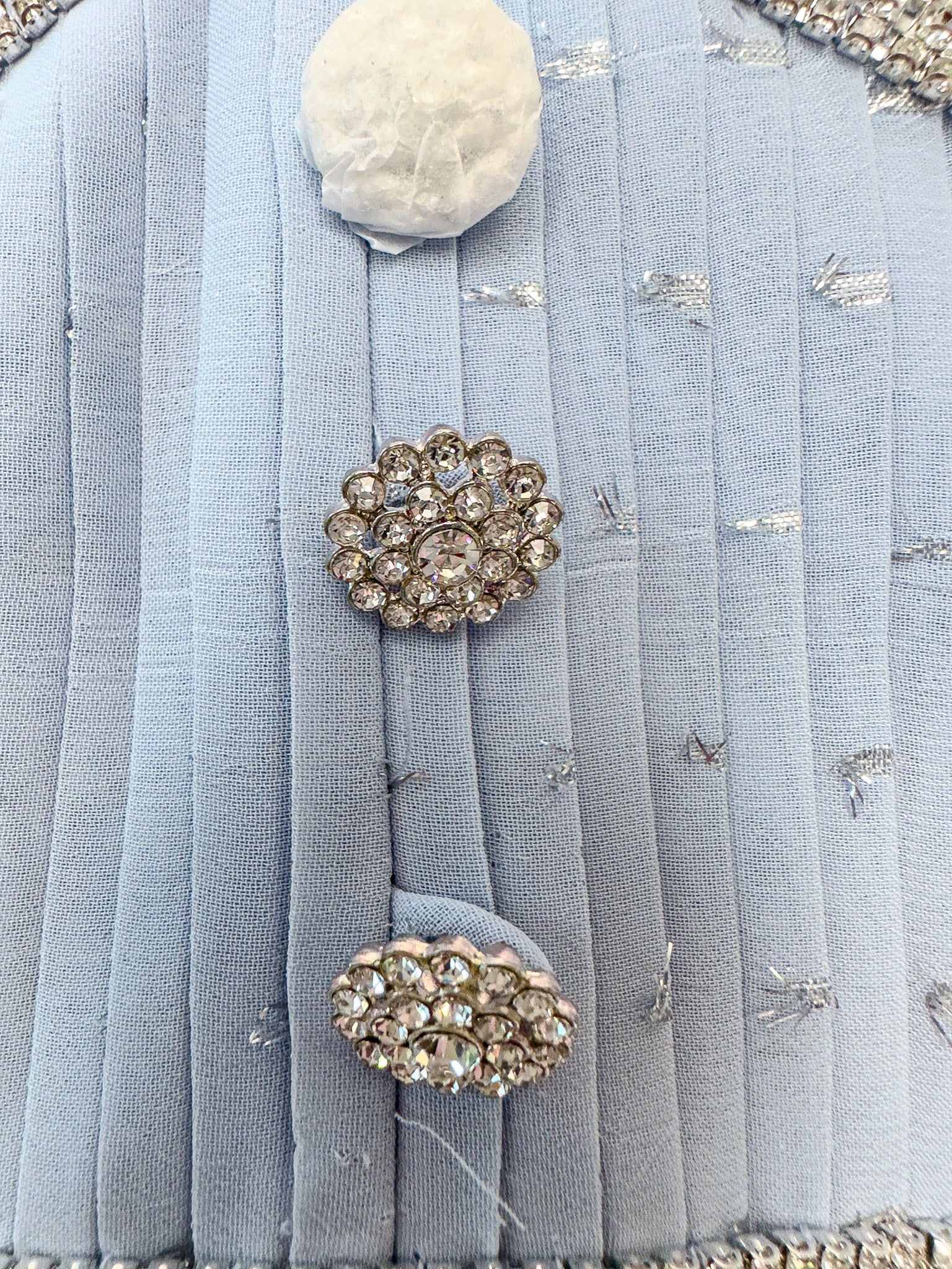 Self-Portrait Light Blue Crystal Embellished Metallic Fil Coupé Plissé-Chiffon Midi Dress