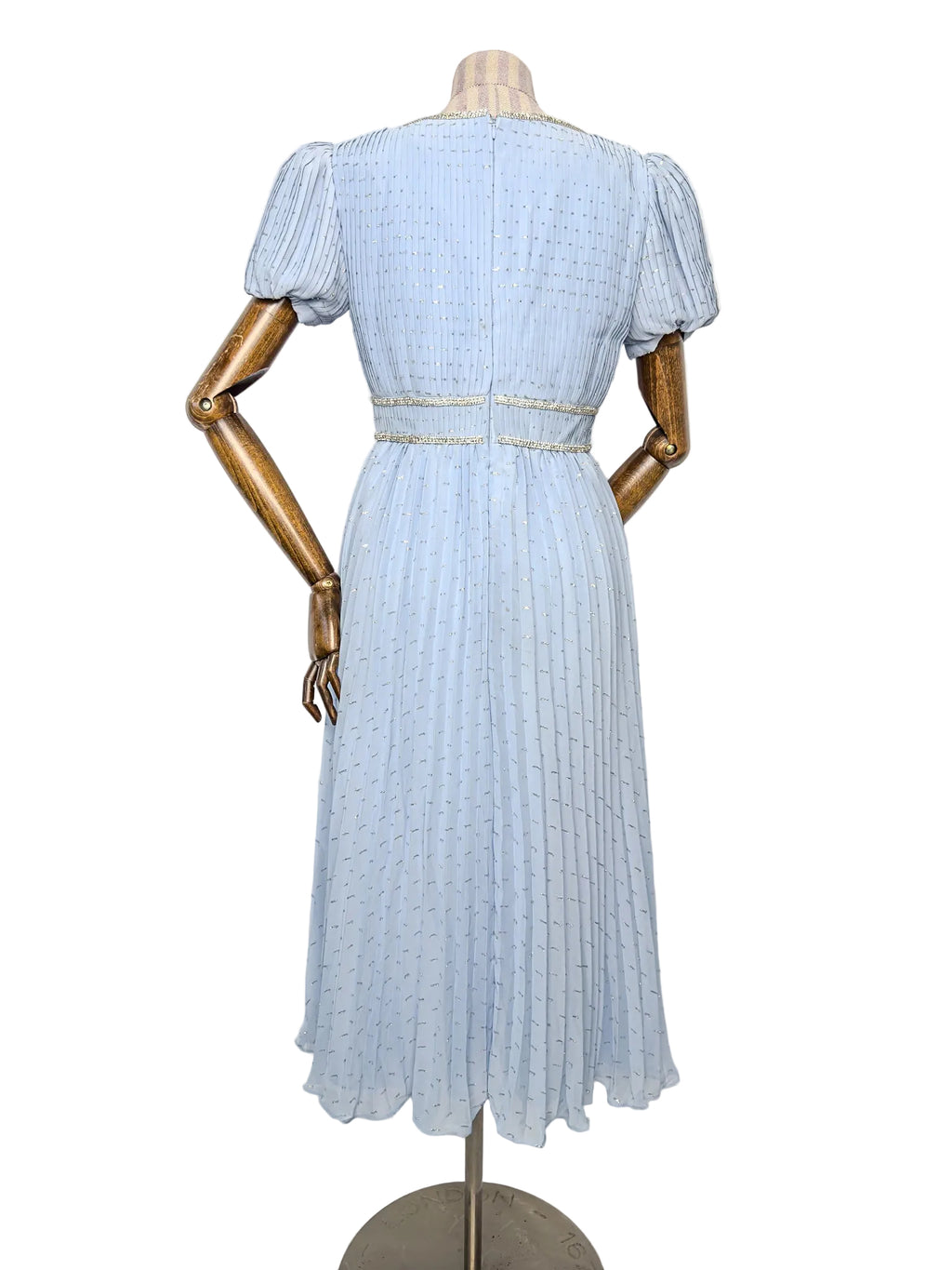 Self-Portrait Light Blue Crystal Embellished Metallic Fil Coupé Plissé-Chiffon Midi Dress