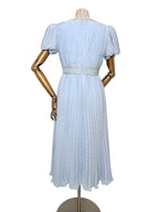 Self-Portrait Light Blue Crystal Embellished Metallic Fil Coupé Plissé-Chiffon Midi Dress