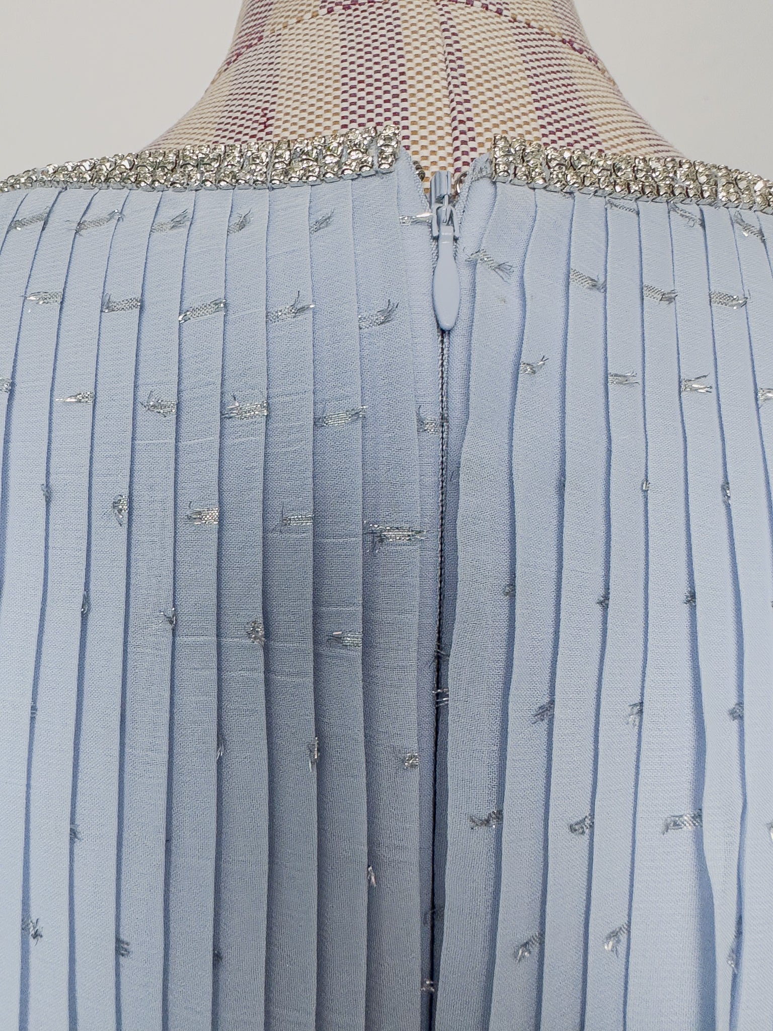 Self-Portrait Light Blue Crystal Embellished Metallic Fil Coupé Plissé-Chiffon Midi Dress