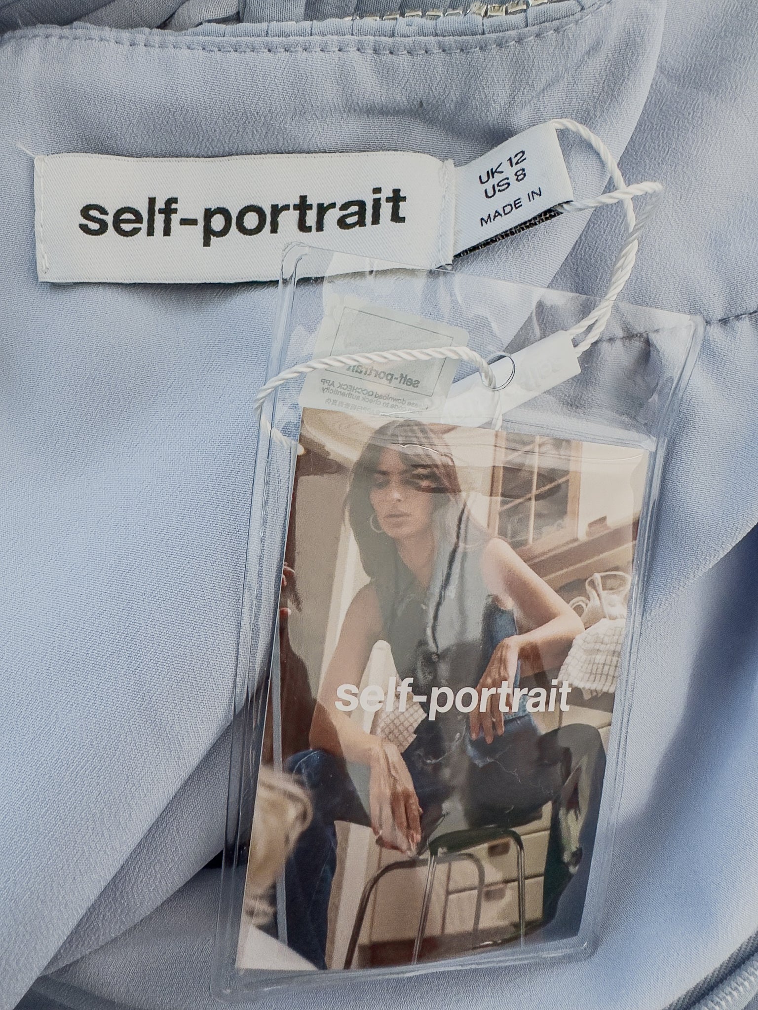 Self-Portrait Light Blue Crystal Embellished Metallic Fil Coupé Plissé-Chiffon Midi Dress