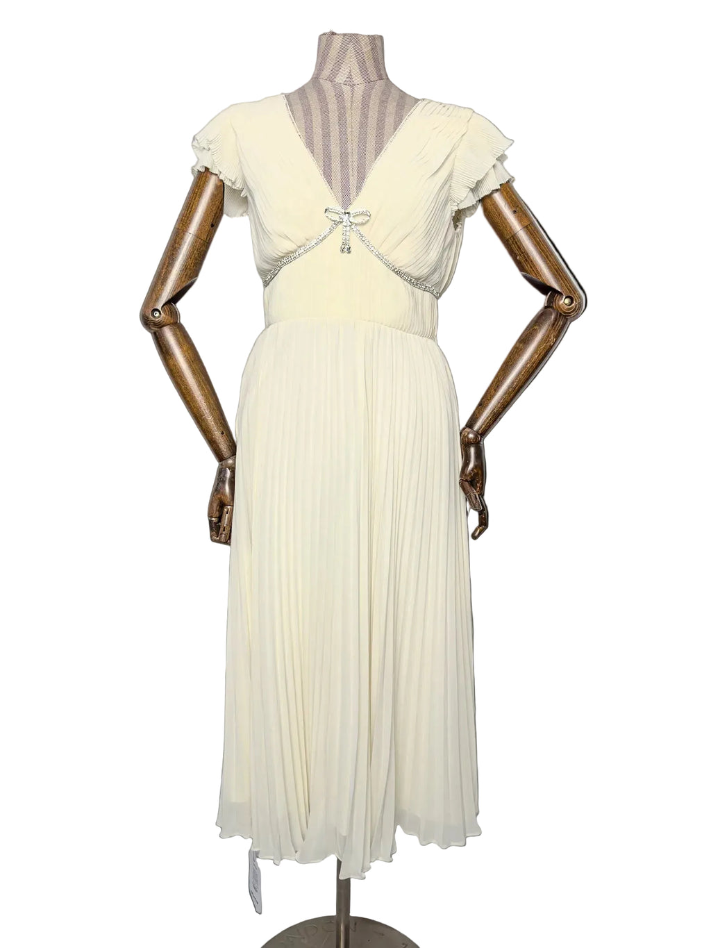 Self-Portrait Cream Crystal Bow Detail Chiffon Midi Dress