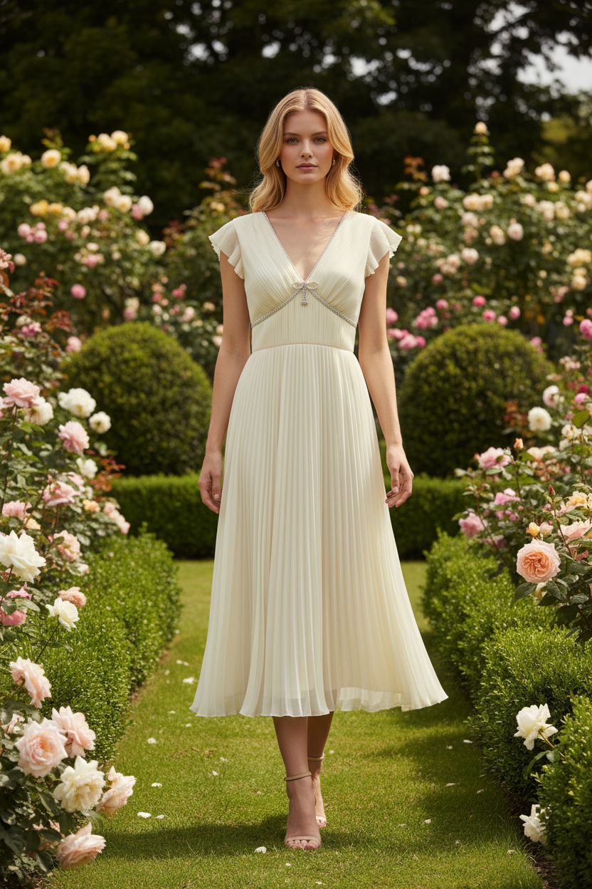 Robe midi en mousseline crème Self-Portrait avec nœud en cristal