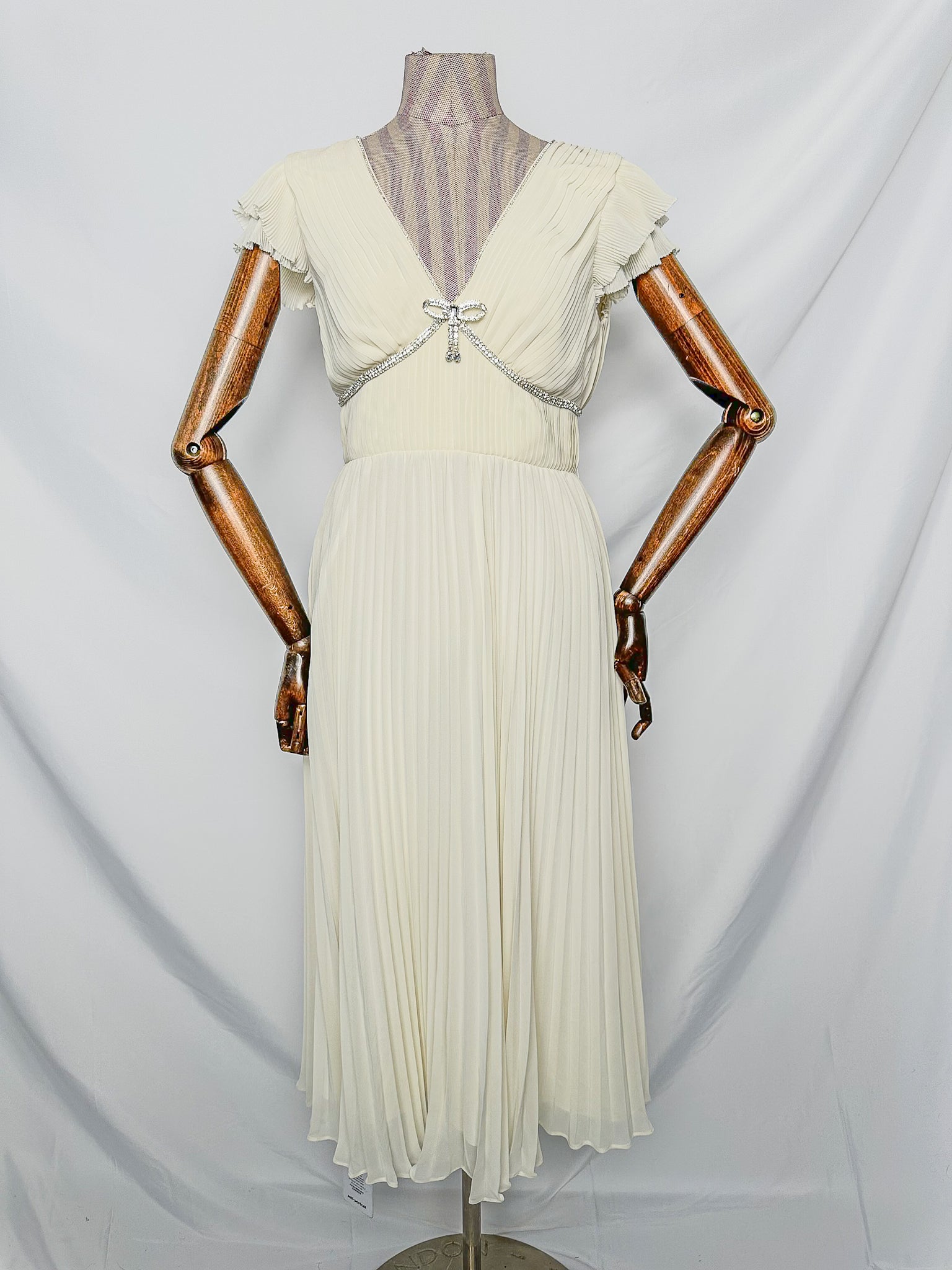Self-Portrait Cream Crystal Bow Detail Chiffon Midi Dress