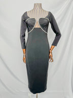 Self-Portrait Black Crepe Crystal Embellished Midi Dress