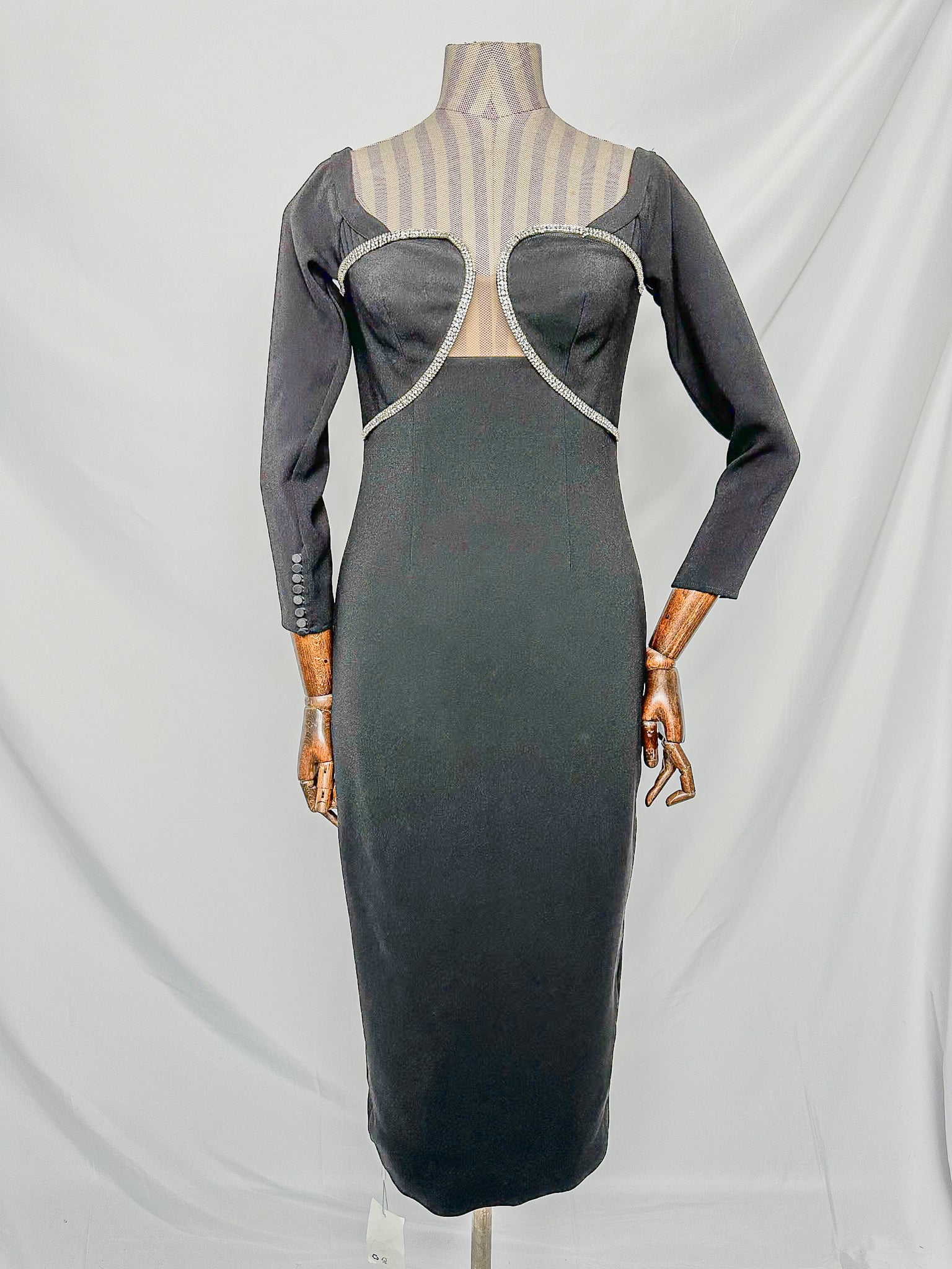 Self-Portrait Black Crepe Crystal Embellished Midi Dress