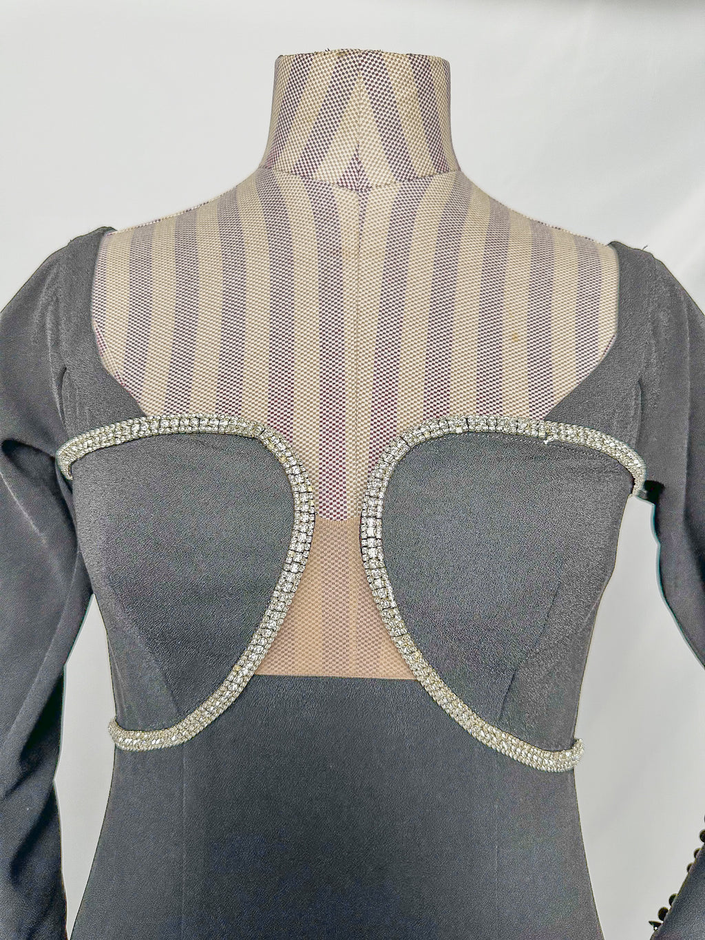 Self-Portrait Black Crepe Crystal Embellished Midi Dress