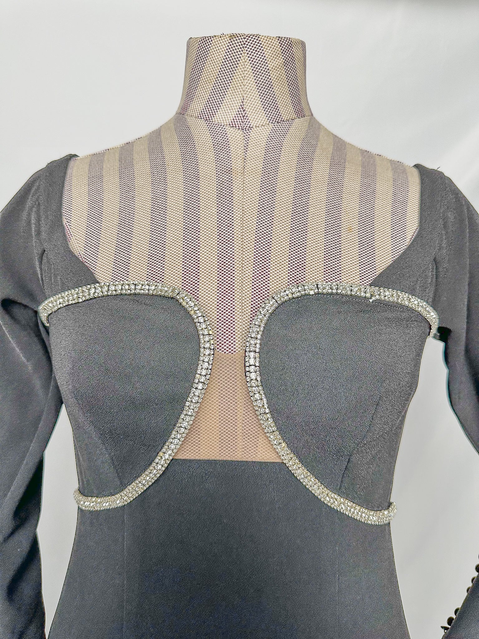 Self-Portrait Black Crepe Crystal Embellished Midi Dress