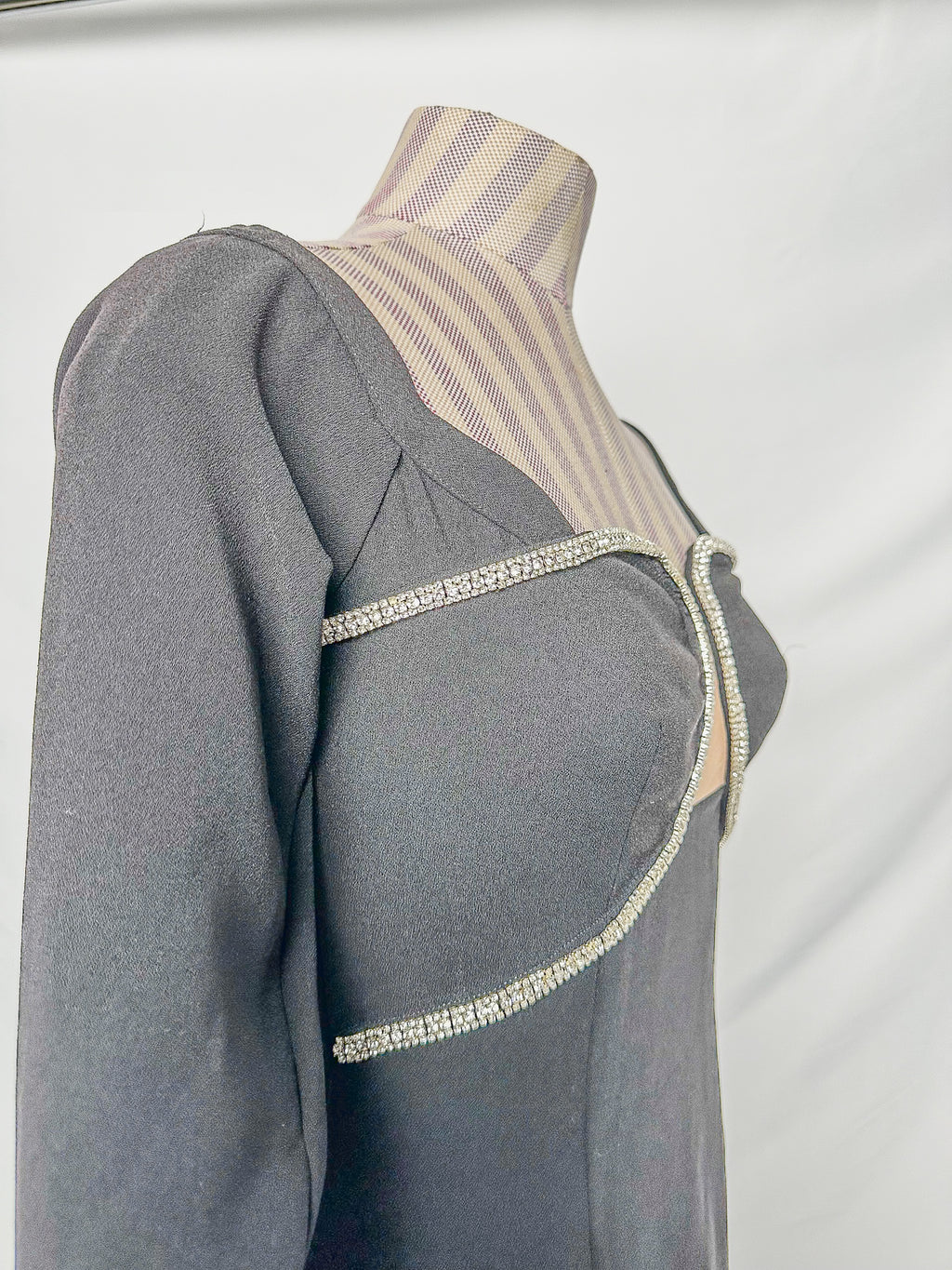 Self-Portrait Black Crepe Crystal Embellished Midi Dress