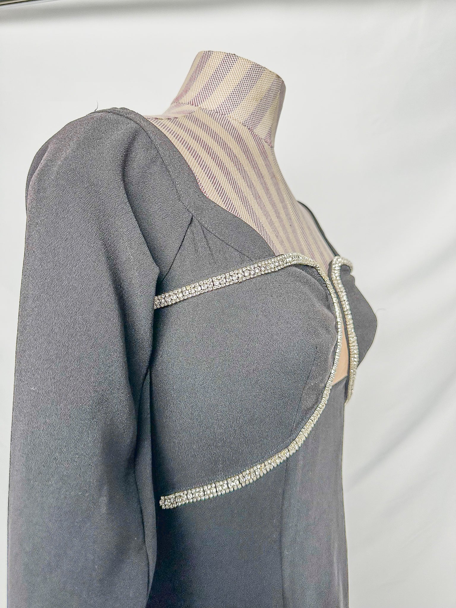 Self-Portrait Black Crepe Crystal Embellished Midi Dress