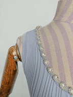 Self-Portrait Light Blue Crystal Embellished Ribbed Stretch Knit Midi Dress