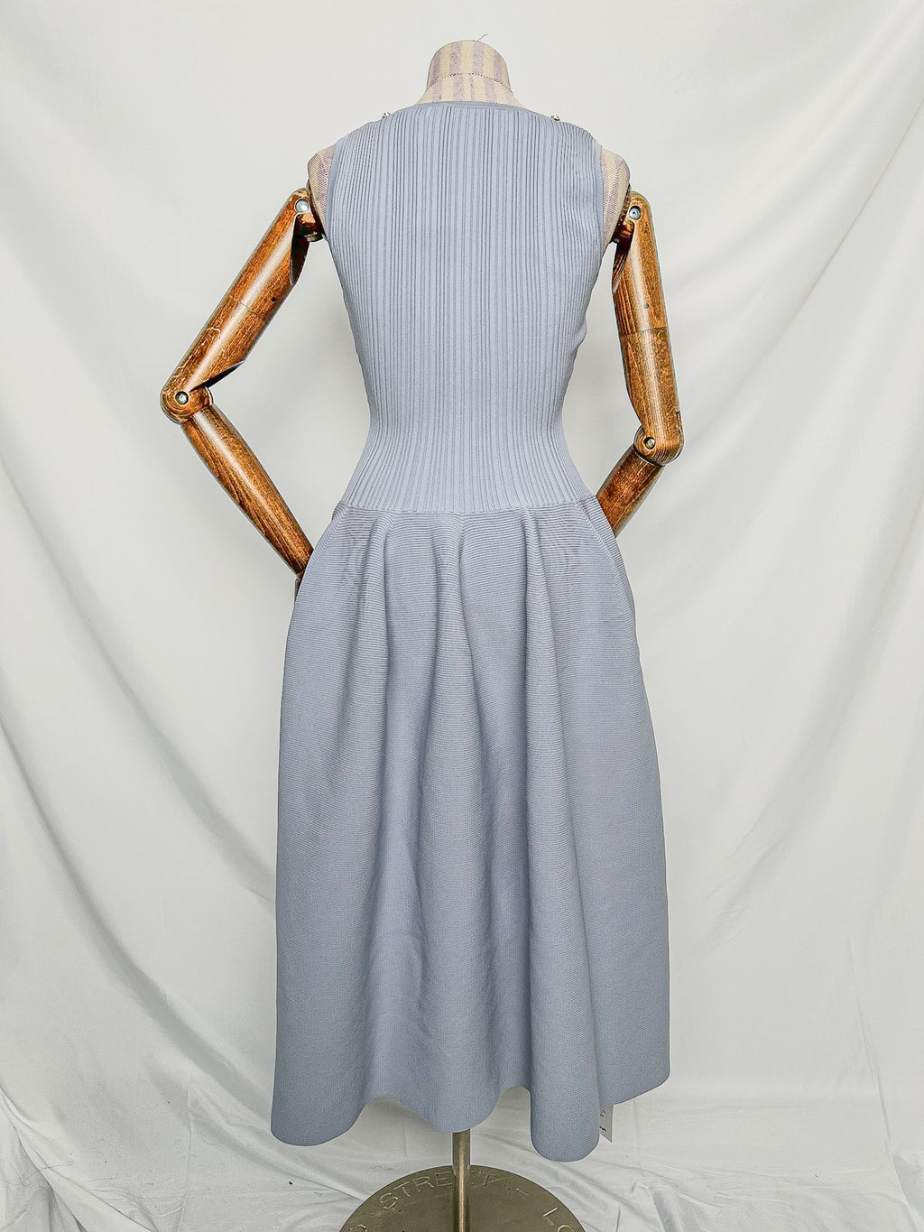 Self-Portrait Light Blue Crystal Embellished Ribbed Stretch Knit Midi Dress